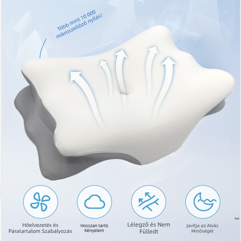 Cloud-Wing pillangó alakú nyaki párna hát- és oldalirányú alváshoz, memóriahab, görbült ergonómikus kialakítás, Ice Silk huzat