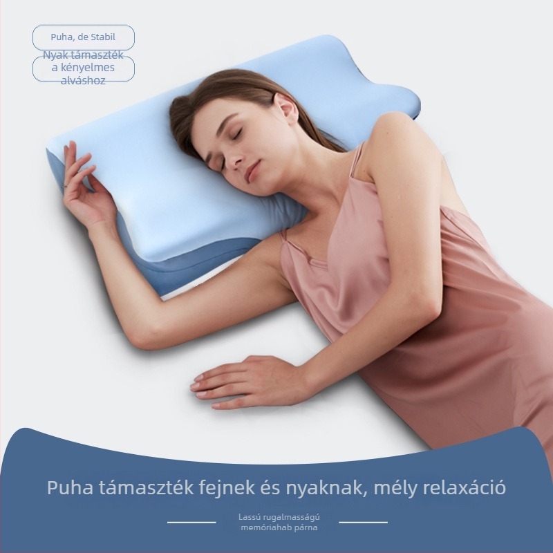 Nyakpárna memóriahabból, lassú visszaalakulással, tiszta pamut huzattal, nyaki támasz