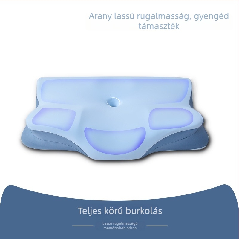 Nyakpárna memóriahabból, lassú visszaalakulással, tiszta pamut huzattal, nyaki támasz