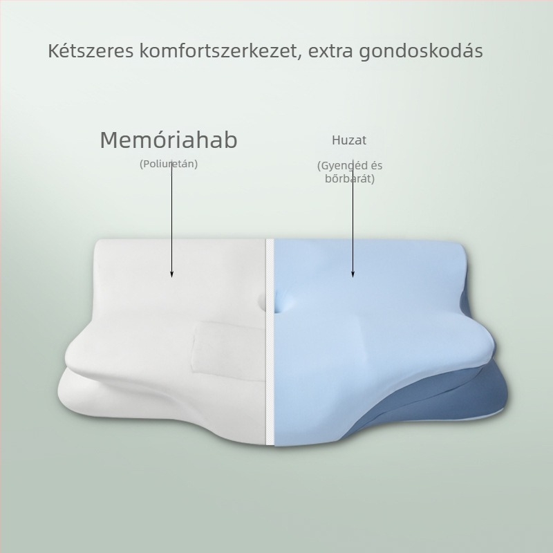 Nyakpárna memóriahabból, lassú visszaalakulással, tiszta pamut huzattal, nyaki támasz