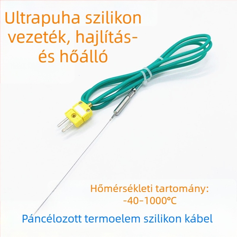 K-típusú páncélozott hőelem zöld szilikon szigeteléssel, hőmérséklet-szenzor és mérőzónás, pontos hőmérséklet-mérés