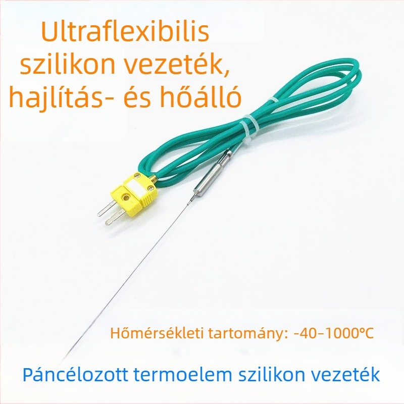 K-típusú páncélozott hőelem zöld szilikon szigeteléssel, hőmérséklet-szenzor és mérőzónás, pontos hőmérséklet-mérés