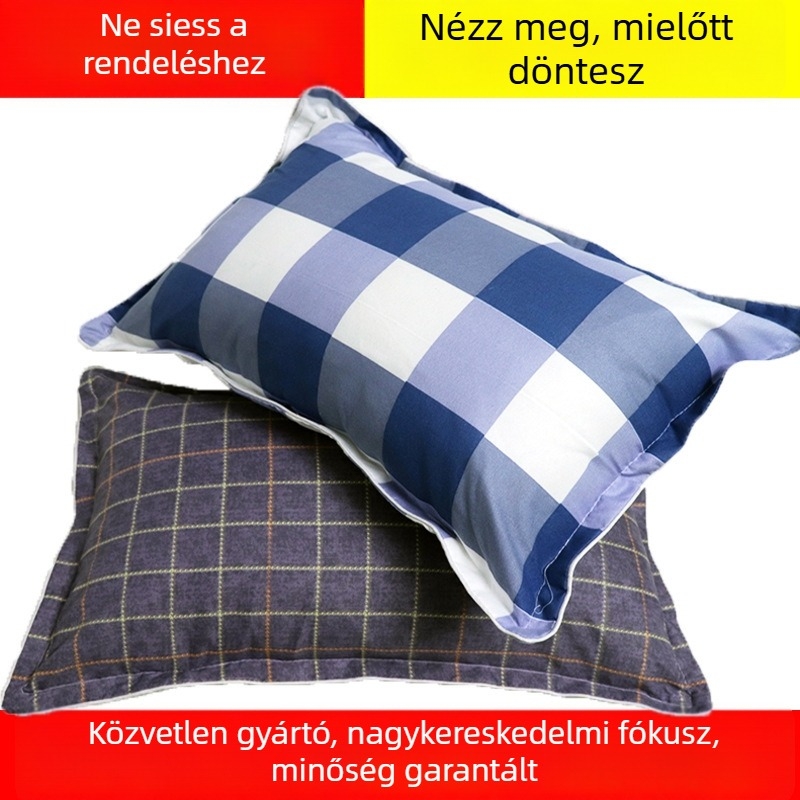 Gyári közvetlen – Diák kollégiumi párna, egy személyes párna, habból készült, csíkos-kockás mintázat, huzattal, levehető belső töltet