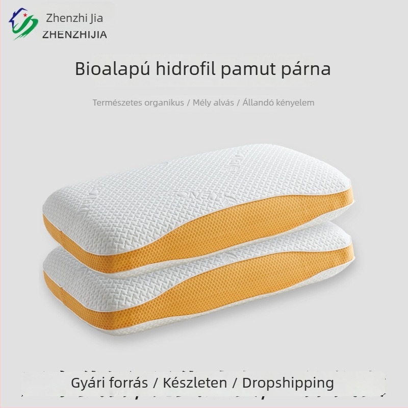 Biobázisú hidrofíliás gyapot párna memóriahabos töltettel, nyaki gerinc támogatás, nem deformálódik, nyomásmentes memória párna, téglalap alakú, Lyocell anyag