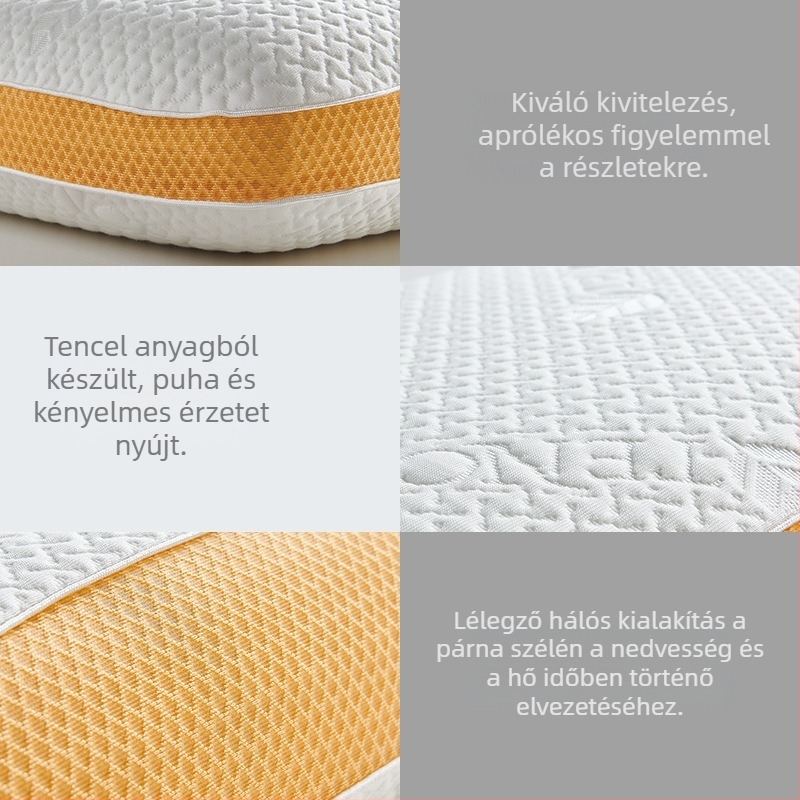 Biobázisú hidrofíliás gyapot párna memóriahabos töltettel, nyaki gerinc támogatás, nem deformálódik, nyomásmentes memória párna, téglalap alakú, Lyocell anyag