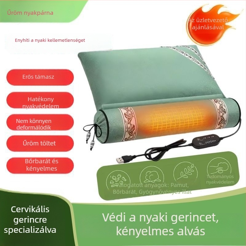 Mugwort nyaki párna háztartási használatra, hengeres moxibusztió párna mugwort töltettel, elektromos fűtés, levehető mosott huzat, durva vászon