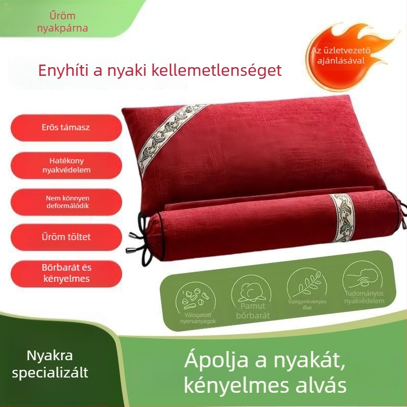 Mugwort nyaki párna háztartási használatra, hengeres moxibusztió párna mugwort töltettel, elektromos fűtés, levehető mosott huzat, durva vászon