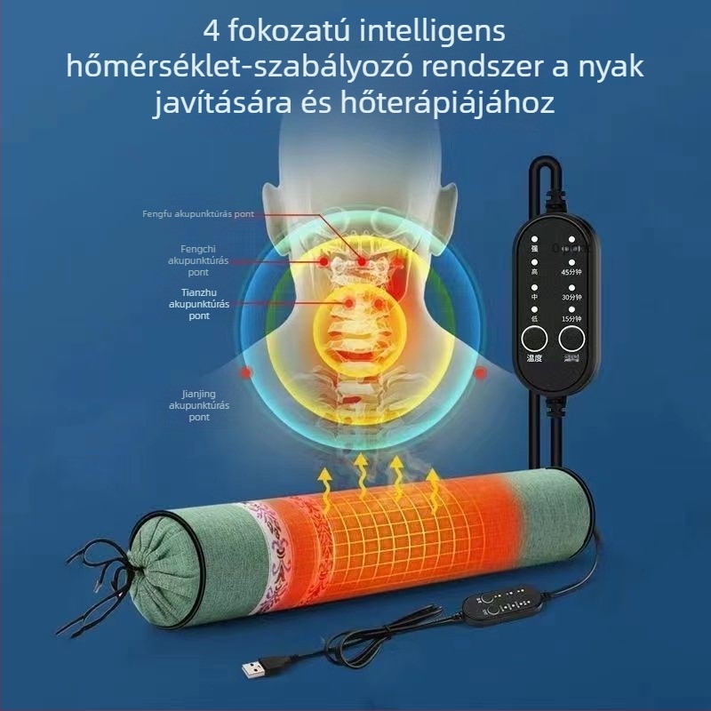 Mugwort nyaki párna háztartási használatra, hengeres moxibusztió párna mugwort töltettel, elektromos fűtés, levehető mosott huzat, durva vászon