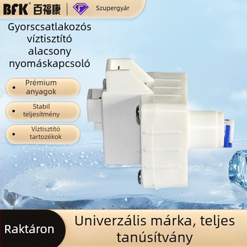 Víztisztító kiegészítő: gyorscsatlakozású alacsony nyomású kapcsoló, 2‑pines univerzális csatlakozó, leállítási és szenzorvédelmi funkció