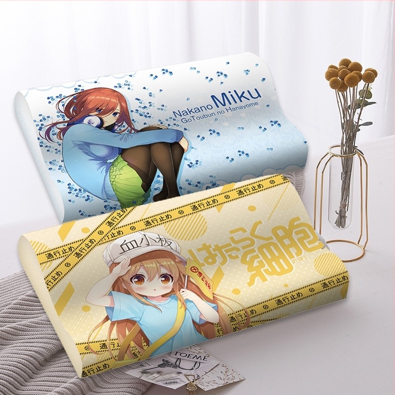 Memóriahabos párna személyre szabott anime huzattal, lassú visszaalakulású nyaki támasz, egész éves használatra
