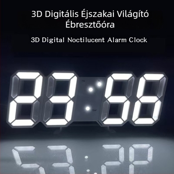 Okos 3D digitális ébresztőóra LED kijelzővel, falióra, hőmérséklet kijelző, nagy modern dizájn