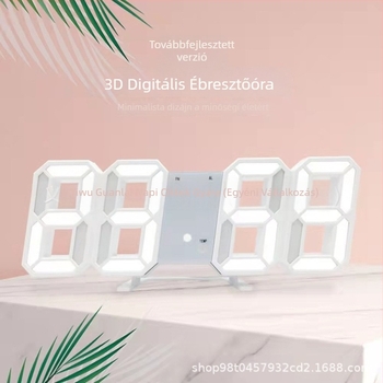 Okos 3D digitális ébresztőóra LED kijelzővel, falióra, hőmérséklet kijelző, nagy modern dizájn