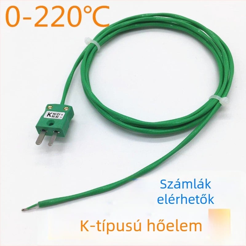 K-típusú termopár-kompenzációs vezeték, zöld árnyékolt többszálú sodrott pár, hőmérsékletmérő kábel dugóval és aljzattal