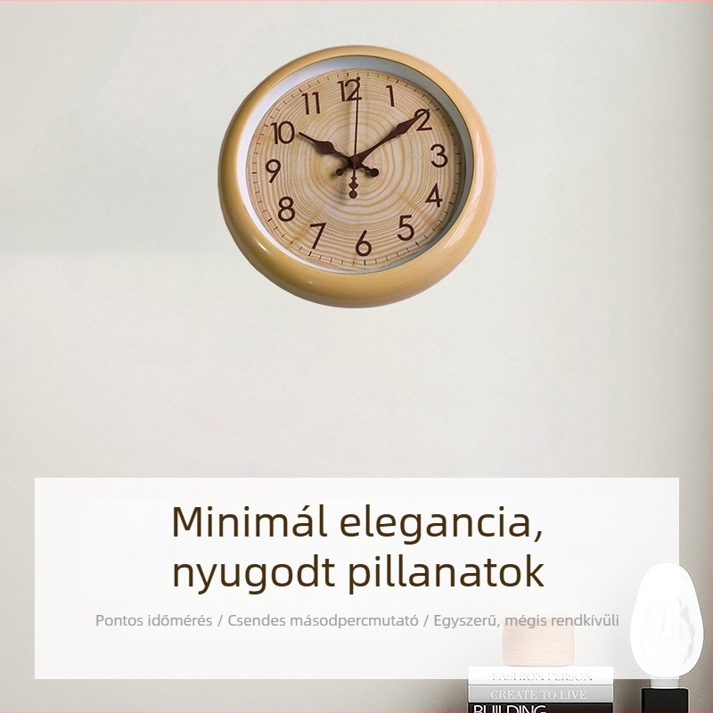 Minimalista falióra fa textúrájú felülettel, nappaliba és irodába, csendes működés, fúrás nélküli szerelés