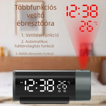 Vetítőóra USB-töltéssel, hőmérővel, dupla idő kijelzővel, modern minimalista kialakítás otthoni használatra