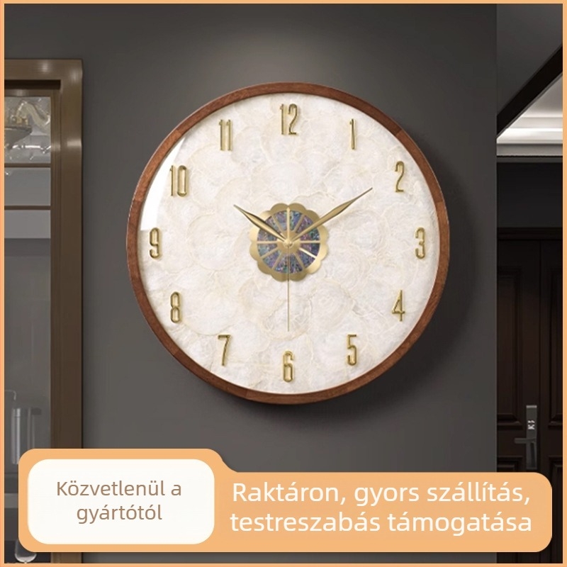 Masszív fa falióra, modern kínai stílusban, halk kvarcos mechanizmus, dekoratív a nappaliba.