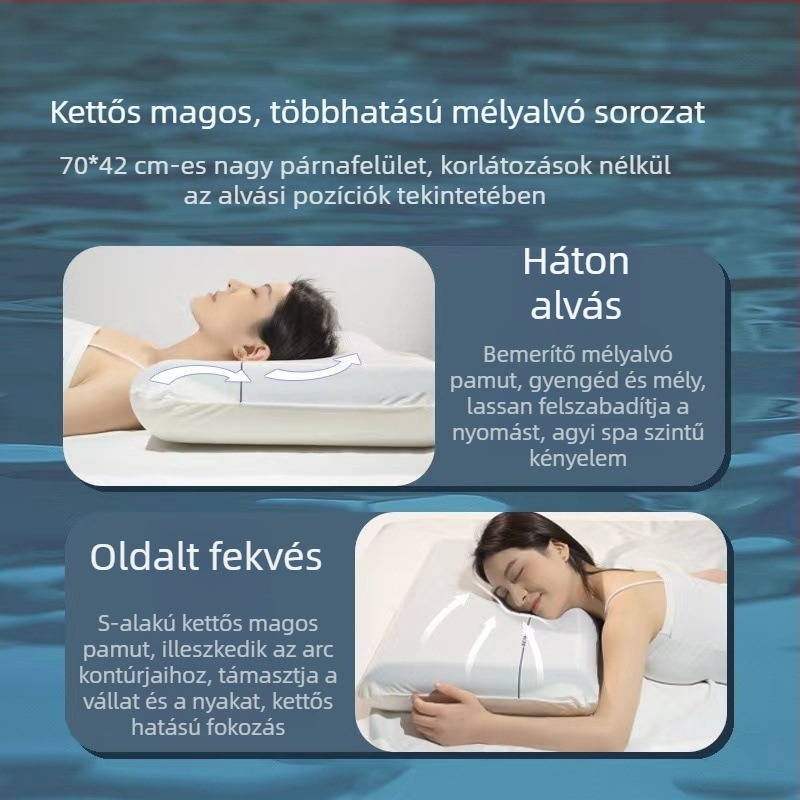 Másodgenerációs mélyalvás párna Pro kettős maggal, nyomásmentes, lassú visszaalakuló memóriahab, szállodai és otthoni használatra, nyaki támaszték