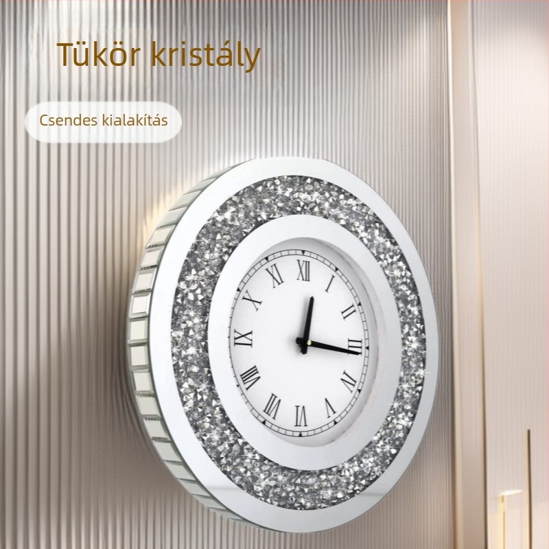 Római számokkal díszített falióra tükrös kristályokkal, kvarc működés, rózsaszín arany bevonat