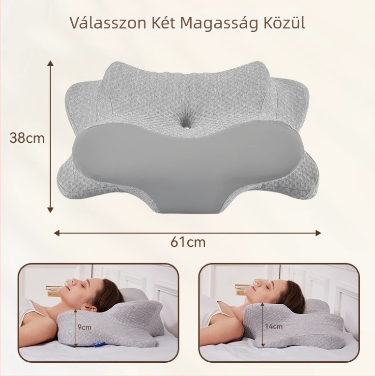 Memóriahabos párna a nyaki gerinc támogatására, ergonómikus pillangó alakú, oldal alvásához