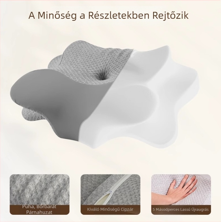 Memóriahabos párna a nyaki gerinc támogatására, ergonómikus pillangó alakú, oldal alvásához