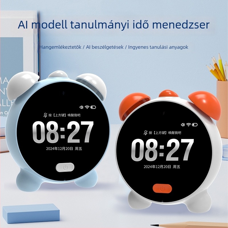 Okos ébresztőóra diákoknak, a tanulás és az önfegyelem támogatására, többfunkciós hangvezérléssel, AI időmenedzser