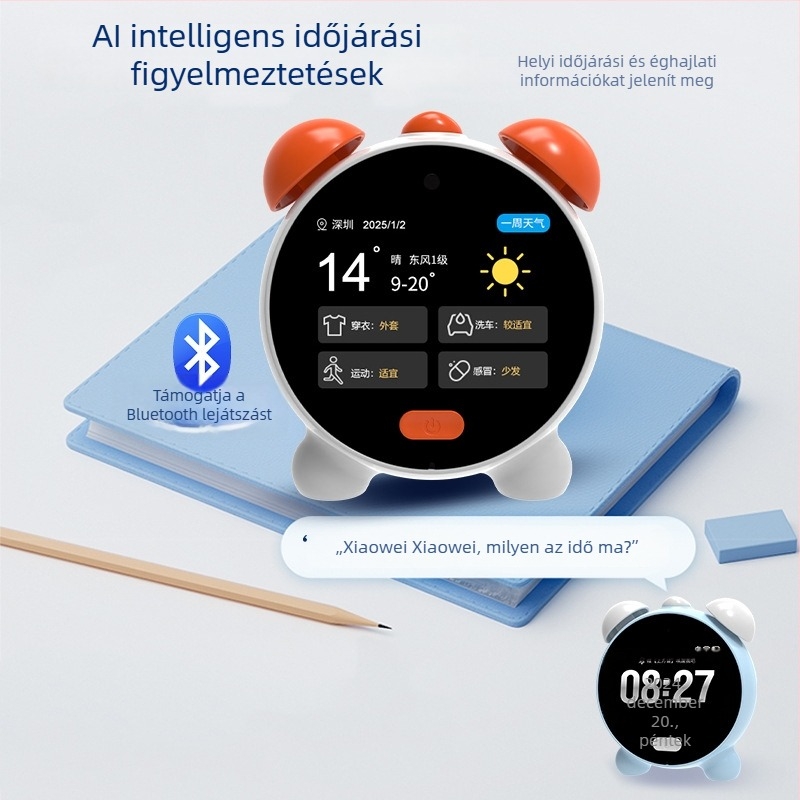 Okos ébresztőóra diákoknak, a tanulás és az önfegyelem támogatására, többfunkciós hangvezérléssel, AI időmenedzser