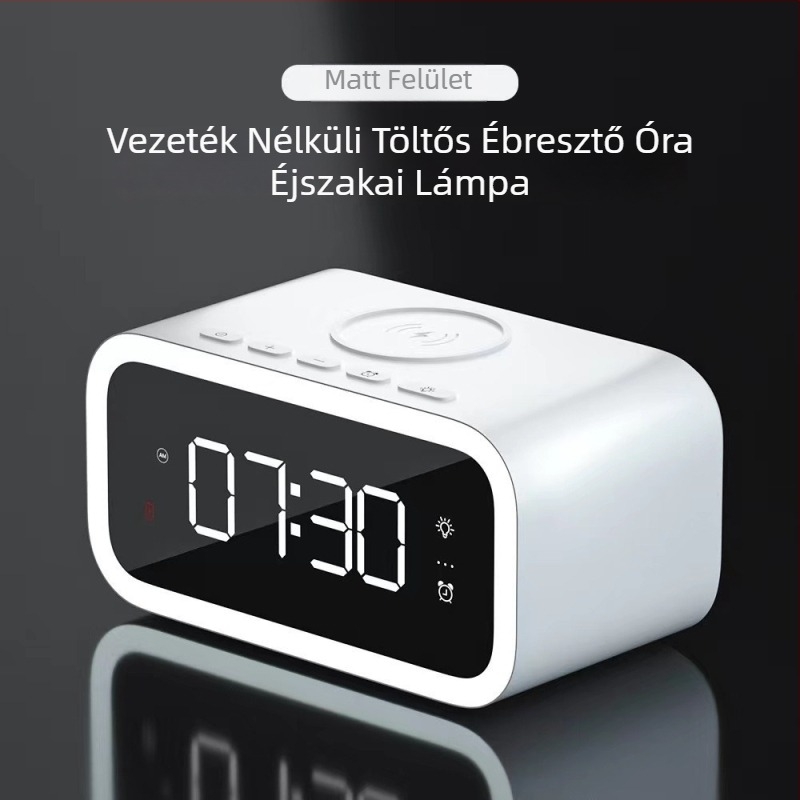 Új, összecsukható hat az egyben elektromos ébresztőóra, vezeték nélküli töltéssel és éjjeli lámpával
