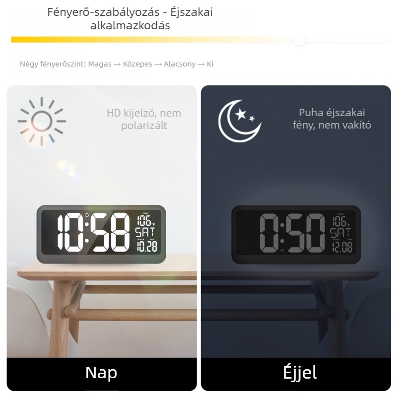 LED XXL falióra hőmérővel, örök naptárral és ébresztővel – 24 órás kijelző nappali szobában