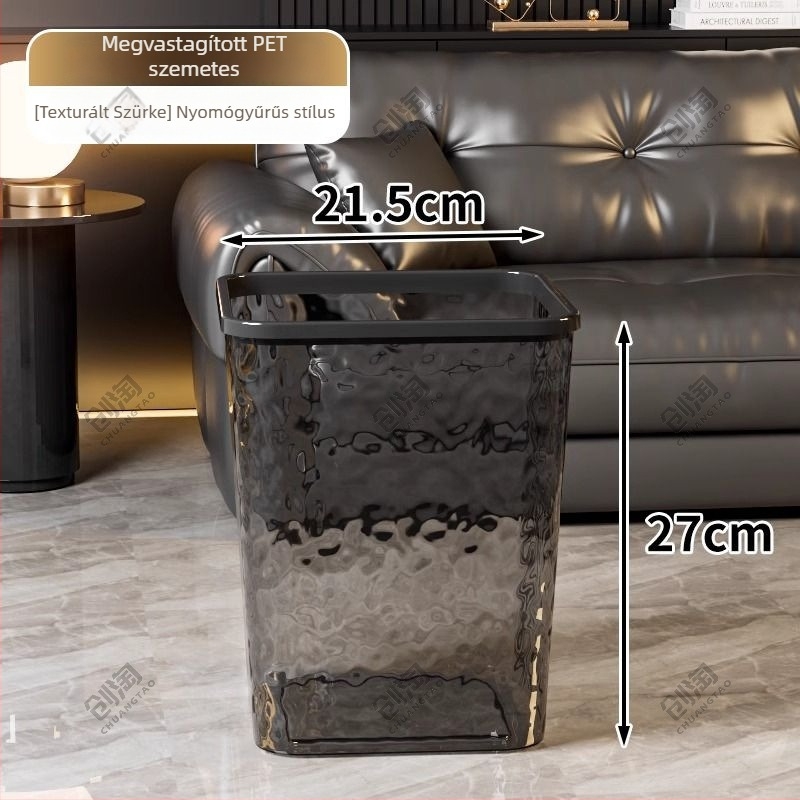 Könnyű luxus otthoni szemetes, 10 L kapacitású, átlátszó, négyszögletes, fedél nélküli, nappaliba, fürdőbe és hálószobába