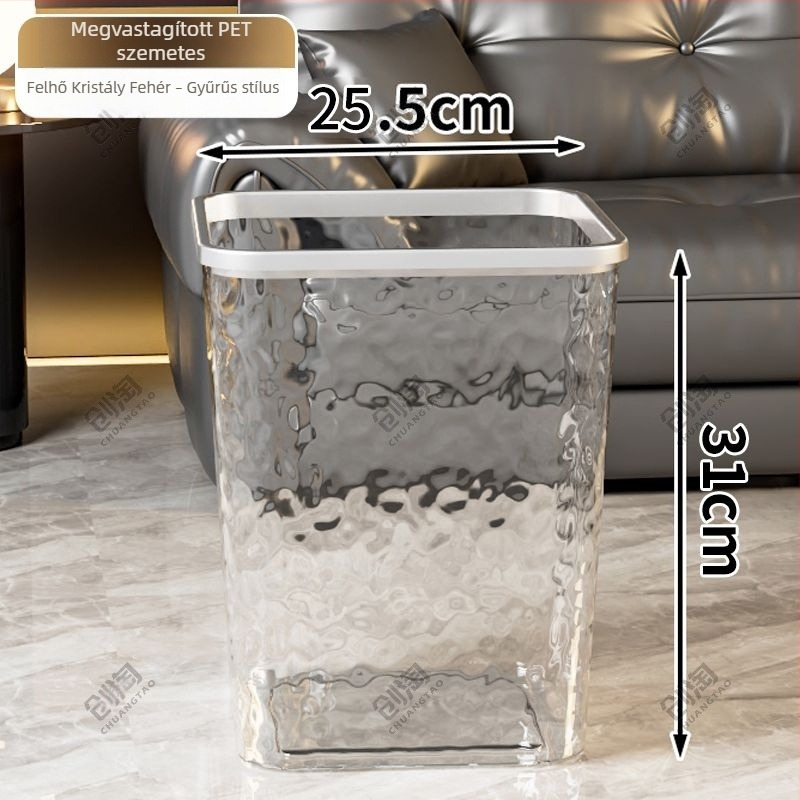 Könnyű luxus otthoni szemetes, 10 L kapacitású, átlátszó, négyszögletes, fedél nélküli, nappaliba, fürdőbe és hálószobába