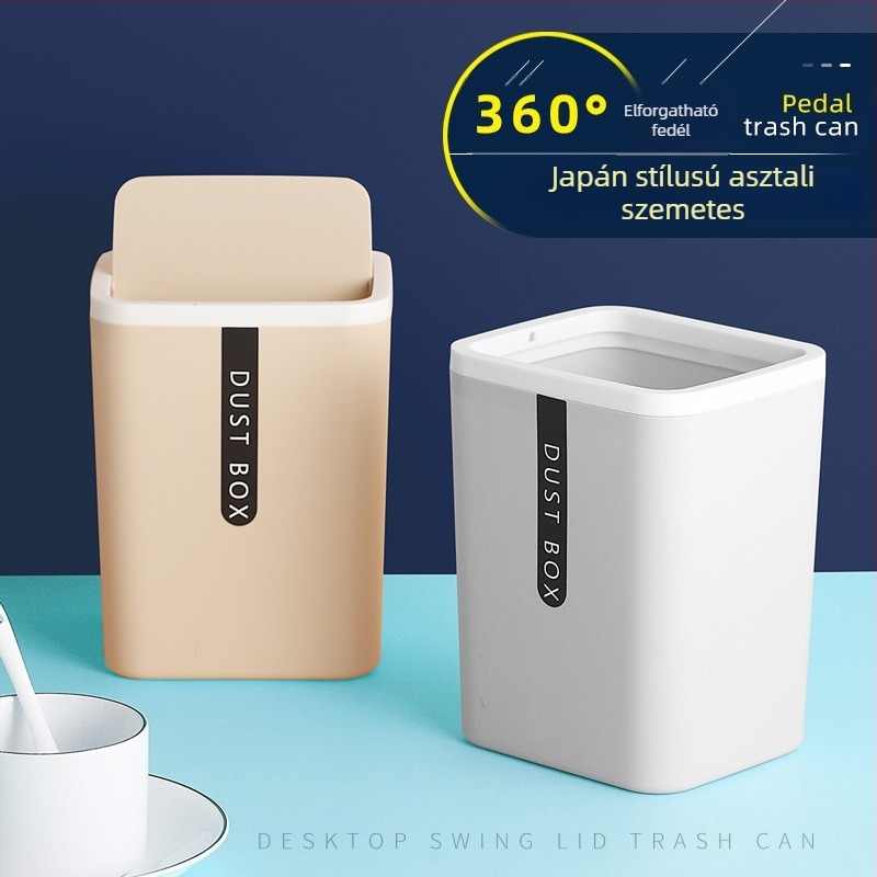 Négyzet alakú műanyag asztali szemetes, kompakt, fedél nélküli, 4 L, otthoni és irodai használatra