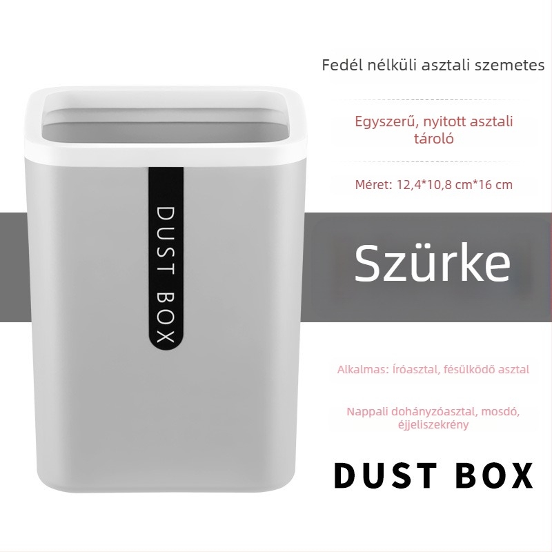 Négyzet alakú műanyag asztali szemetes, kompakt, fedél nélküli, 4 L, otthoni és irodai használatra