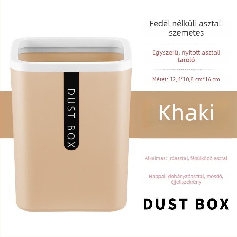 Négyzet alakú műanyag asztali szemetes, kompakt, fedél nélküli, 4 L, otthoni és irodai használatra