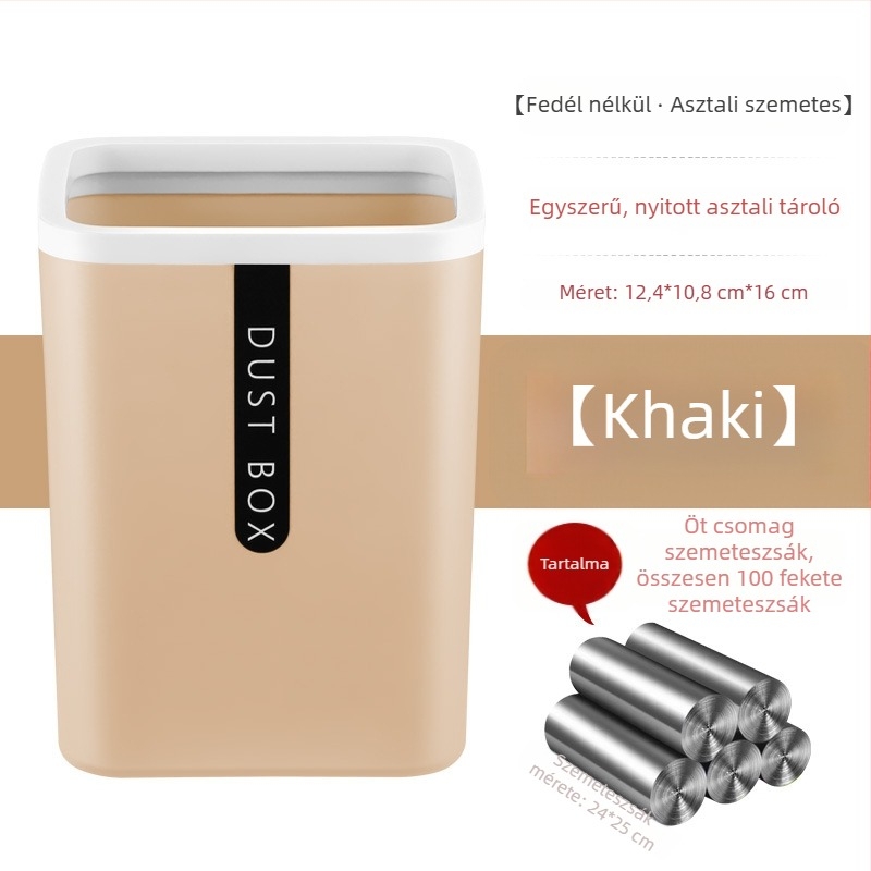 Négyzet alakú műanyag asztali szemetes, kompakt, fedél nélküli, 4 L, otthoni és irodai használatra