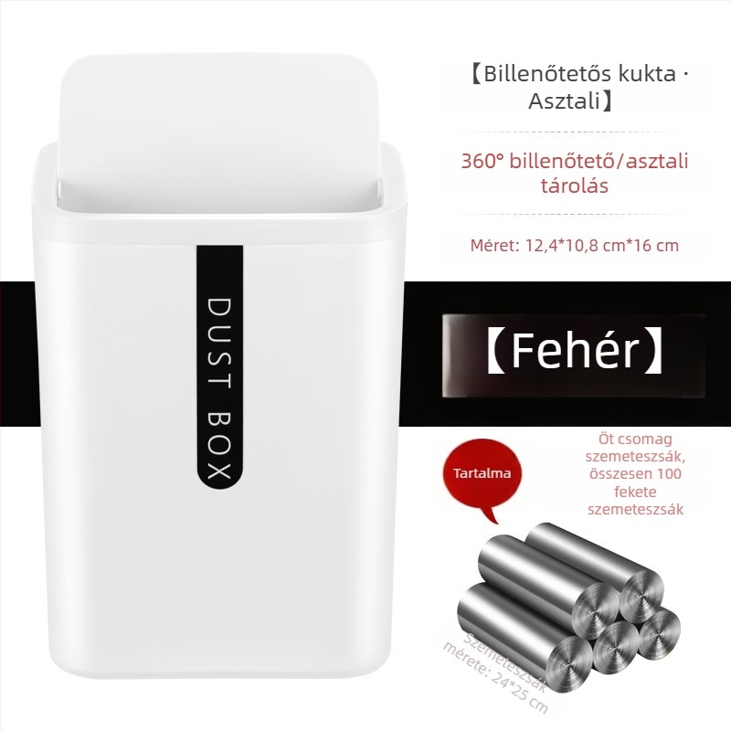 Négyzet alakú műanyag asztali szemetes, kompakt, fedél nélküli, 4 L, otthoni és irodai használatra