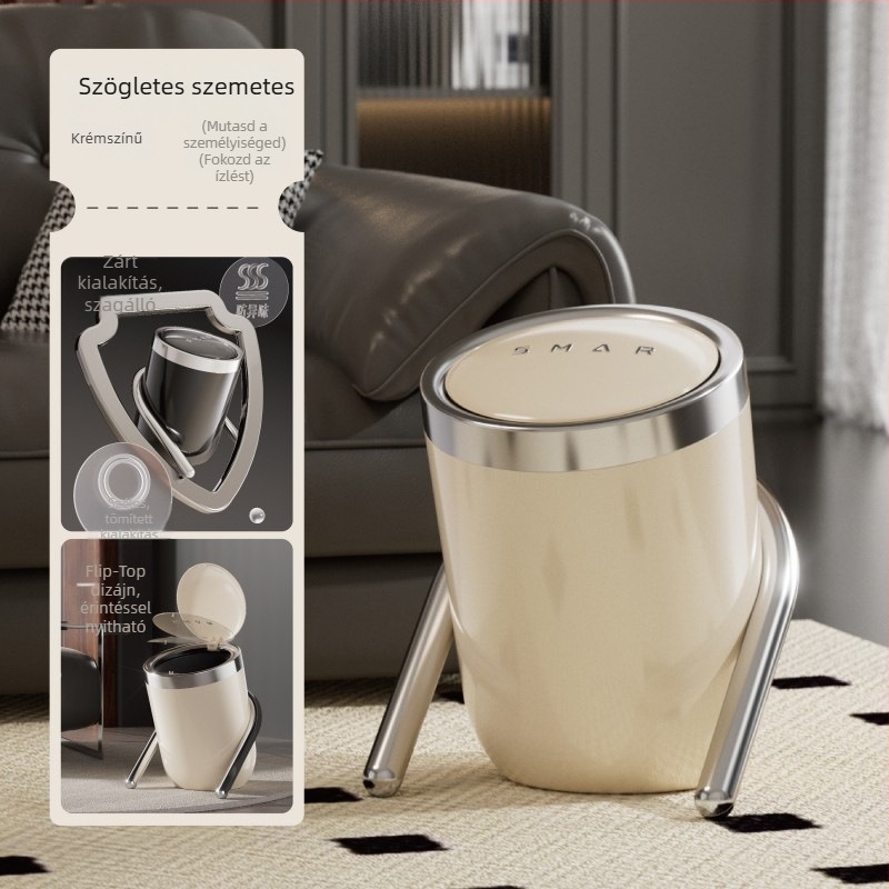 Döntött nyílású szemetes, modern minimalista design, kettős rekesz, fedél nélküli, 12 L, műanyag