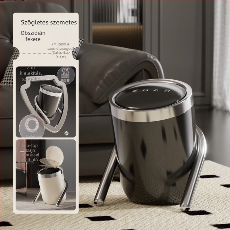 Döntött nyílású szemetes, modern minimalista design, kettős rekesz, fedél nélküli, 12 L, műanyag