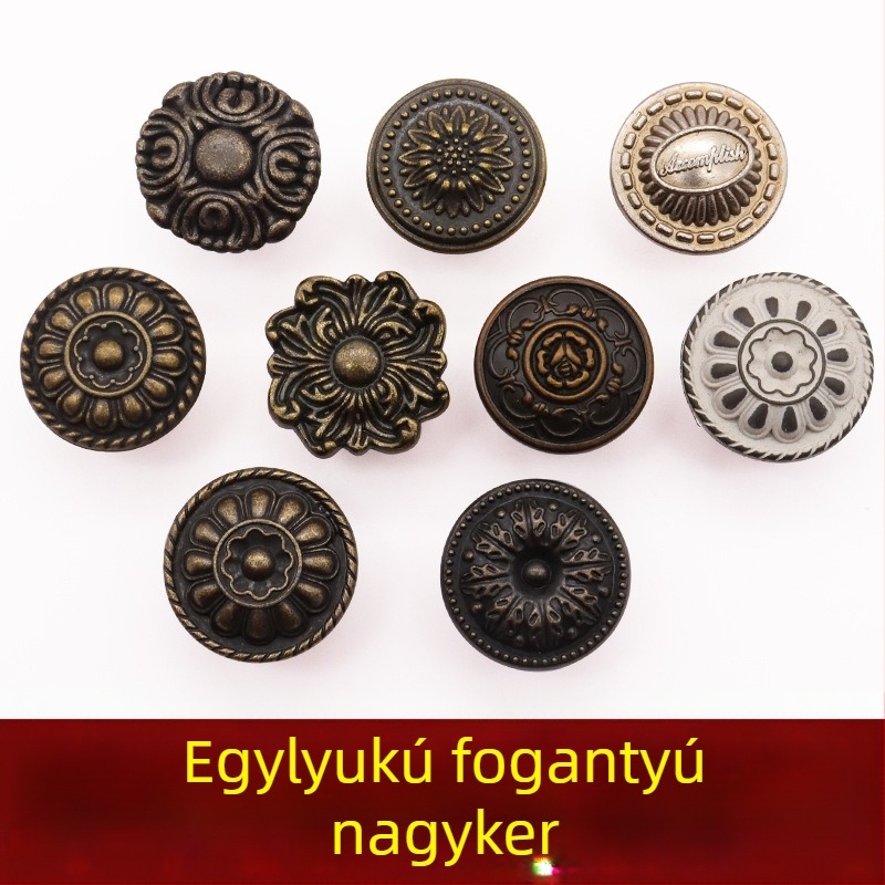 Antik stílusú, kör alakú egylyukú fogantyú, cinkötvözetből