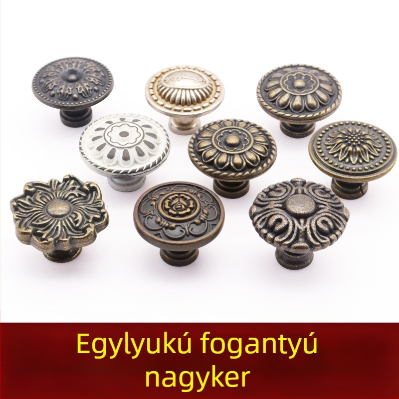 Antik stílusú, kör alakú egylyukú fogantyú, cinkötvözetből