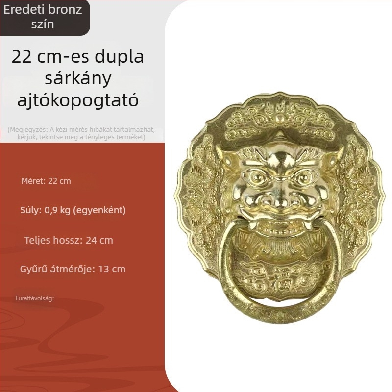 Antik stílusú réz ajtó- és fiókhúzó fogó, két sárkányfej, oroszlánfej és tigrisfej