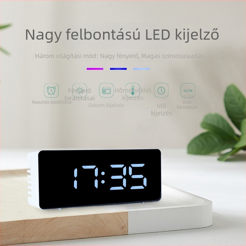Ébresztőóra digitális kijelzővel, LED éjszakai fény, csendes, asztali vagy éjjeli asztalhoz, hőmérséklet kijelző és hőmérő