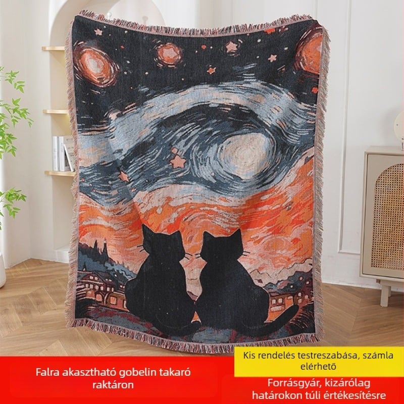 Galaxis szerelmes macska kemping takaró – multifunkcionális piknik pléd, gobelin-szerű falikárpit és kanapévédő