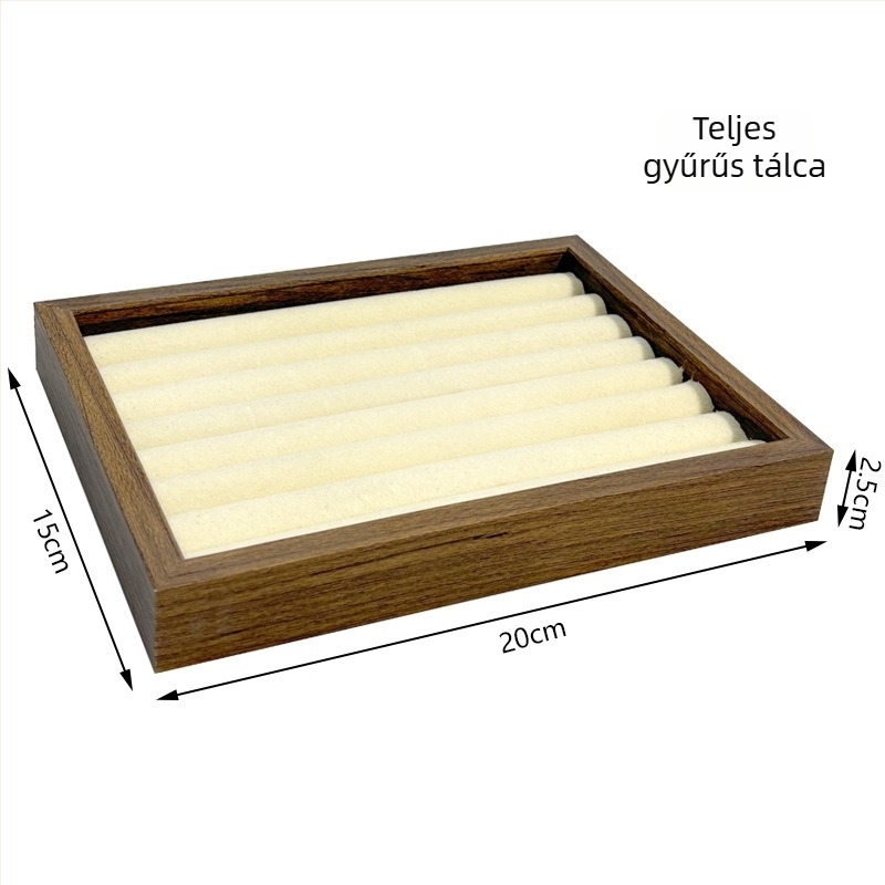 Diófa textúrájú ékszerdoboz flip-tetővel, porálló, kiváló minőségű és elegáns, gyűrűk és fülbevalók számára, retro asztali bemutatódoboz
