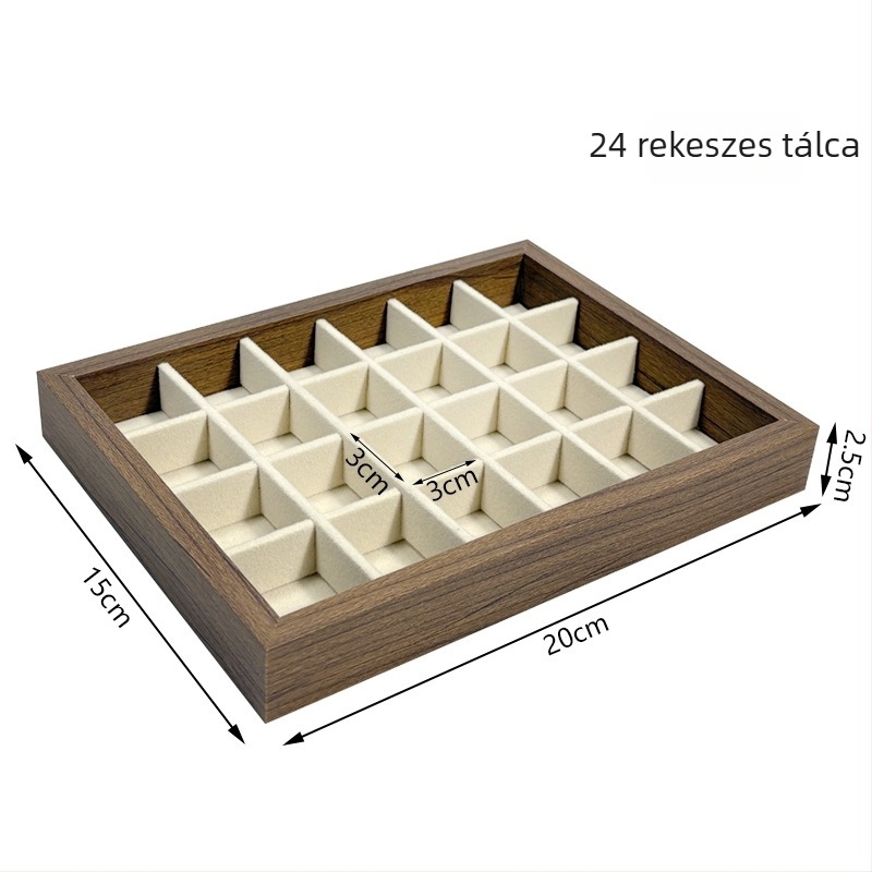 Diófa textúrájú ékszerdoboz flip-tetővel, porálló, kiváló minőségű és elegáns, gyűrűk és fülbevalók számára, retro asztali bemutatódoboz