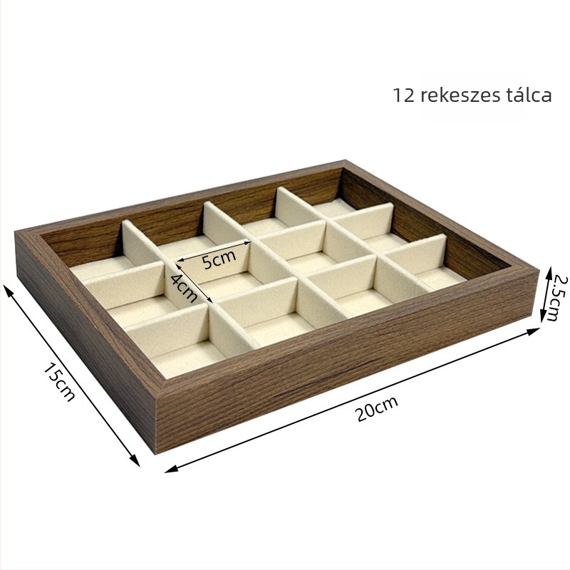 Diófa textúrájú ékszerdoboz flip-tetővel, porálló, kiváló minőségű és elegáns, gyűrűk és fülbevalók számára, retro asztali bemutatódoboz