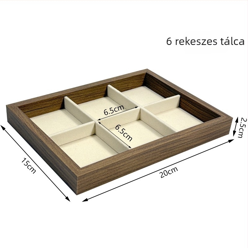 Diófa textúrájú ékszerdoboz flip-tetővel, porálló, kiváló minőségű és elegáns, gyűrűk és fülbevalók számára, retro asztali bemutatódoboz