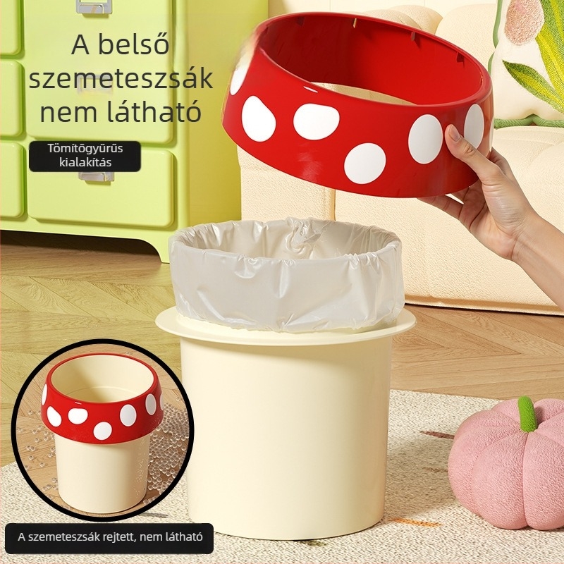 Új gomba alakú szemetes nyomógyűrűvel, kis kapacitású papírkosár, otthoni használatra, padlón álló, hálószobába