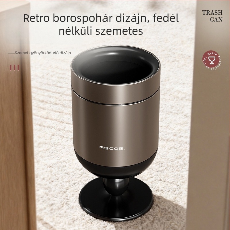Otthoni használatra készült rozsdamentes acél szemetes, magas lábakkal, retro dizájn, mozgatható, nagy kapacitás