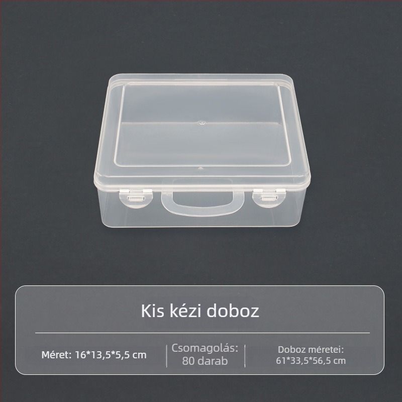 Nagy átlátszó PP műanyag tároló doboz asztali kellékek, szerszámok és horgászfelszerelések tárolására, felnyitható fedéllel