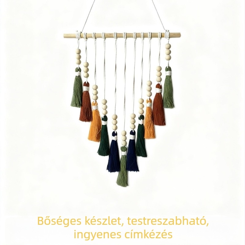 Kézzel szőtt pamutkötél falidísz színes bojtokkal, boho dekoráció, testreszabható Nordic stílusú nappaliba és hálószobába